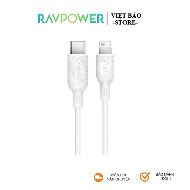 Combo Sạc Nhanh Cho iphone 12 RAVPower Củ GaN 61w PC112 kèm Cáp Type-C to Lightning CB054 có MFI ( BH 12 tháng )