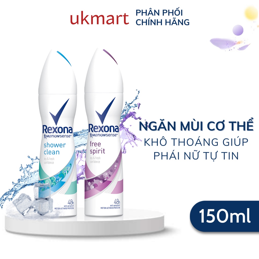 Xịt Khử Mùi Rexona Nữ Khô Thoáng Tối Ưu Mát Lạnh Sảng Khoái 150ml