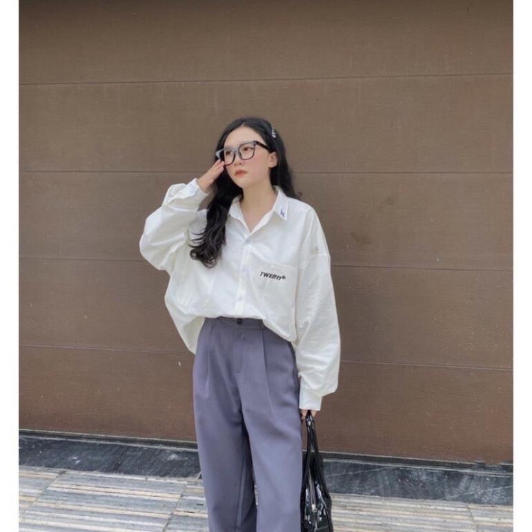 [Xả Kho] Áo Sơ Mi Thêu Chữ Twenti Tay Dài Form Rộng Ulzzang Unisex(Hàng Sẵn)