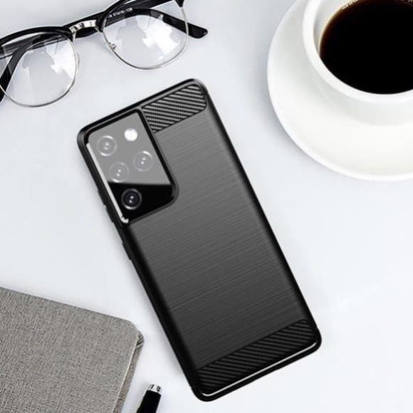 Ốp lưng dẻo Samsung Galaxy S21 Ultra vân sợi cacbon chống sốc, chống vân tay Rugger Amor