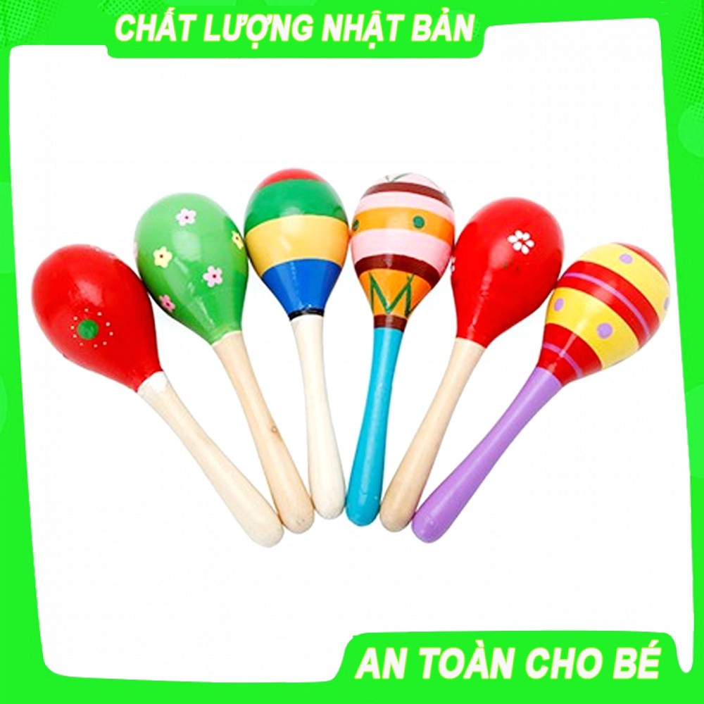 Combo 2 Lục lạc gỗ đầu tròn cho bé (Nhiều mẫu màu sinh động)