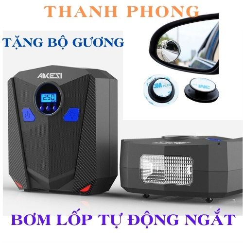 Bơm lốp ô tô, xe máy AIKESI bơm hơi 12V đồng hồ điện tử tự ngắt {Bảo hành 12 tháng } Tặng bộ gương cầu lồi