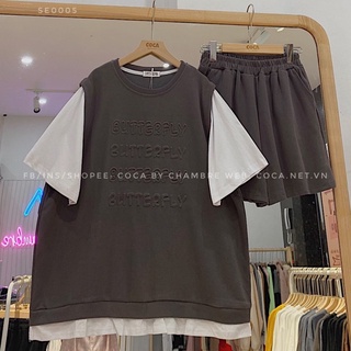 [SE0005]💦 SET đồ bộ thun trắng mix GILE in chữ dập nổi vải cotton dày dặn (Có sẵn/ảnh thật)