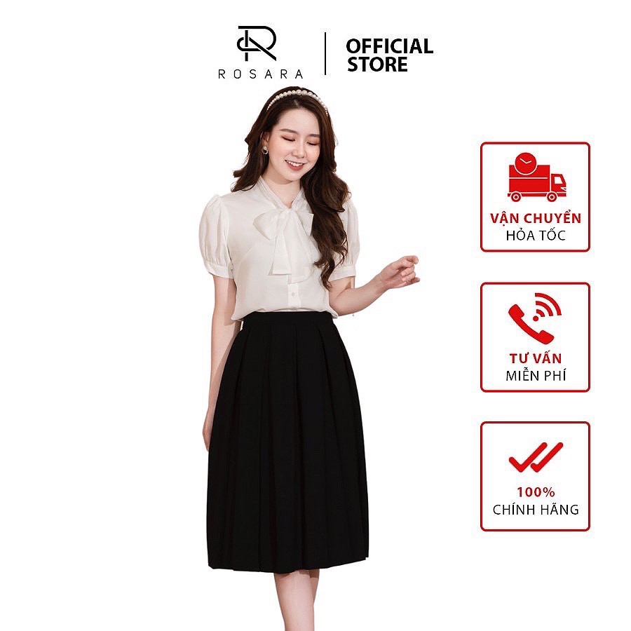 Áo sơ mi kiểu thời trang nữ ngắn tay cổ nơ 2 màu Rosara AM133