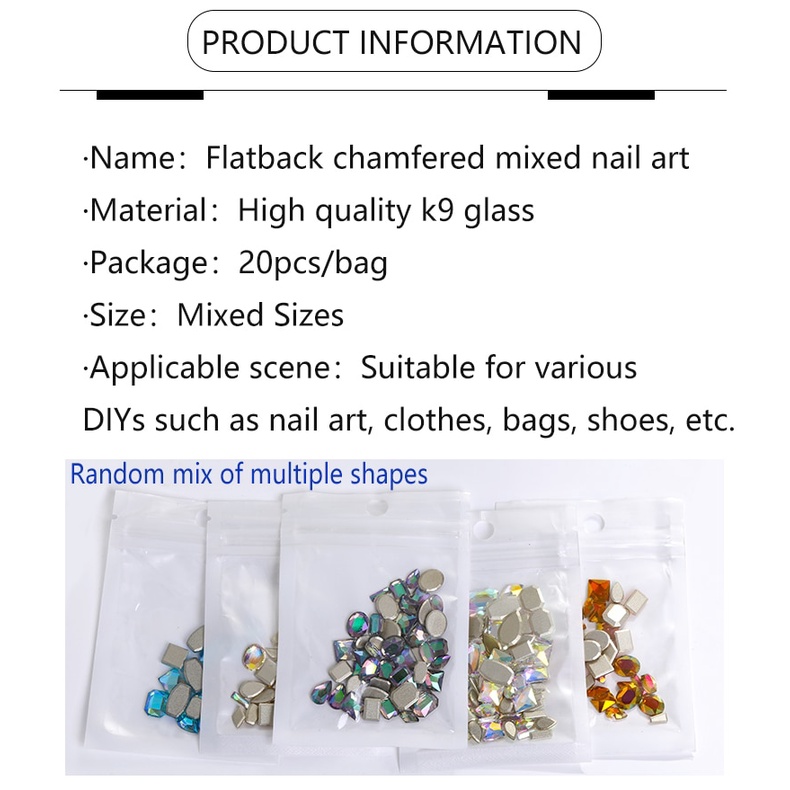 Set 20 Viên Đá Quý Nhân Tạo Mặt Phẳng Dùng Trang Trí Móng Tay Nghệ Thuật