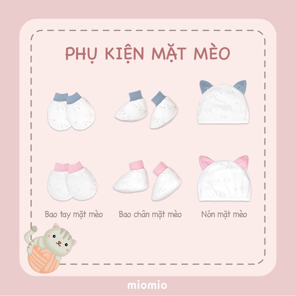 [Mio mỏng]. Nón, bao tay, bao chân bo MIOMIO họa tiết mặt mèo mới