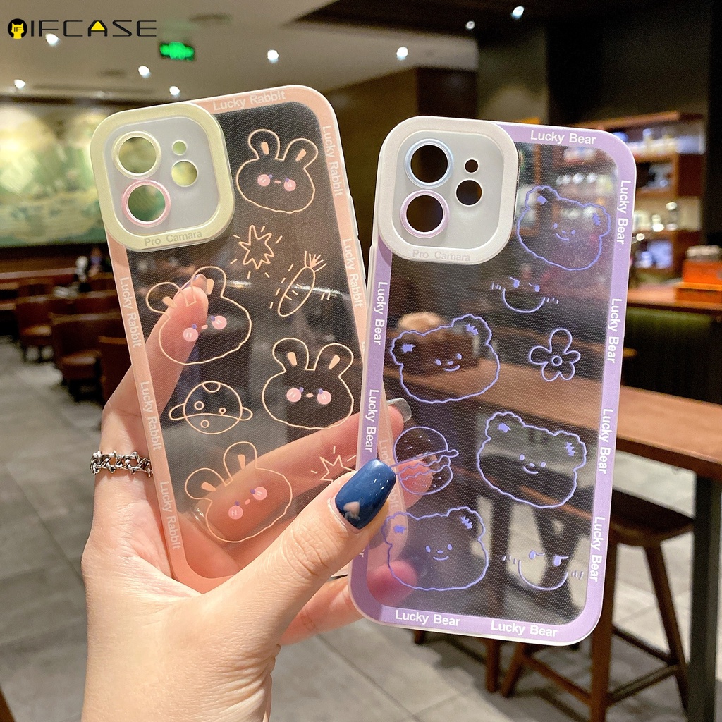 Ốp điện thoại tpu hình thỏ/gấu cho iPhone 13 12 Mini 11 Pro Max XS Max XR X 7 8 Plus
