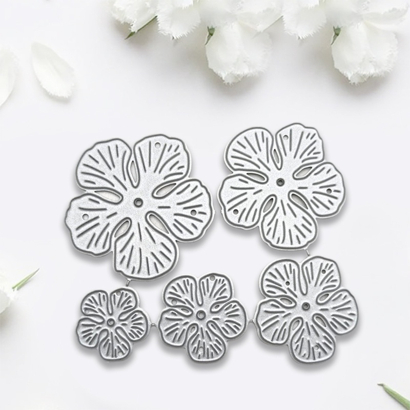Set 5 Khuôn Cắt Giấy Kim Loại Hình Cánh Hoa 3D Xinh Xắn
