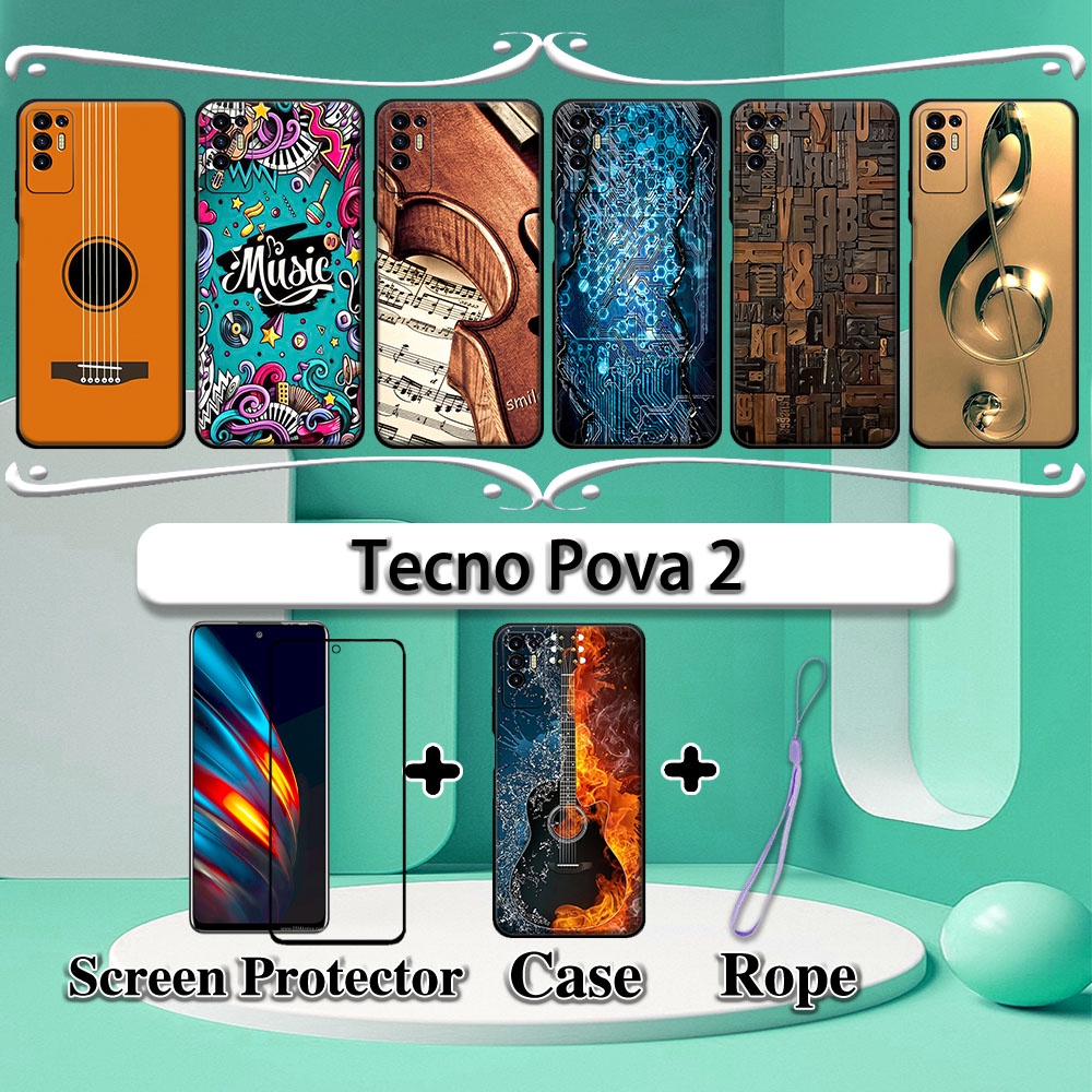 Ốp Lưng Kèm Kính Cường Lực Cong 2 Trong 1 Cho Tecno Pova 2