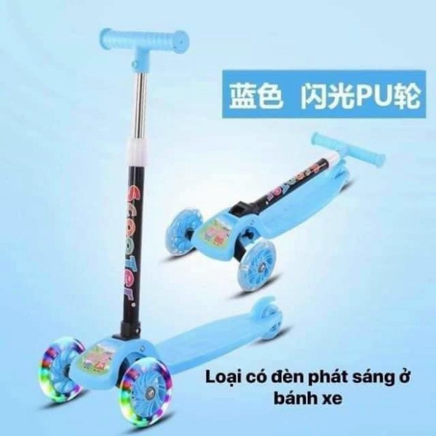 Xe scooter cho bé, xe trượt scooter trẻ em 3 bánh gấp gọn có đèn phát sáng Bỉm coco