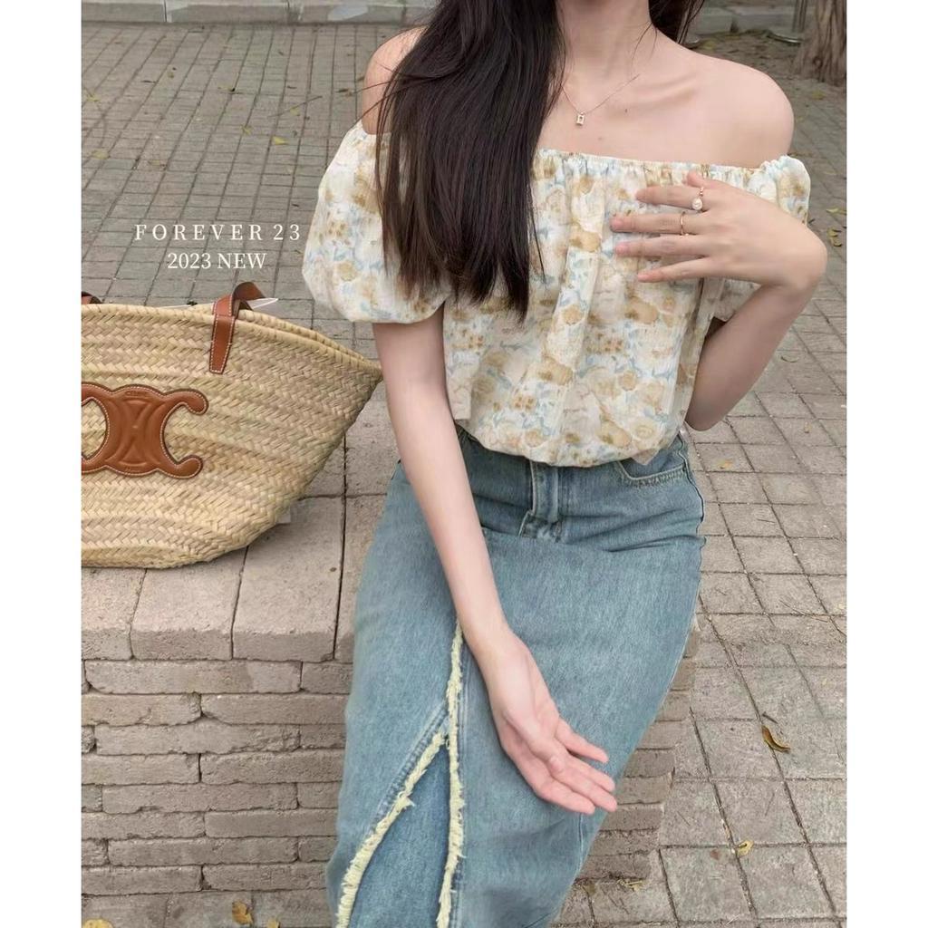 Áo Voan Hoa Trễ Vai Tay Bồng - Áo Trễ Vai Hoa Bánh Bèo Tay Bồng Thời Trang Nữ Hè