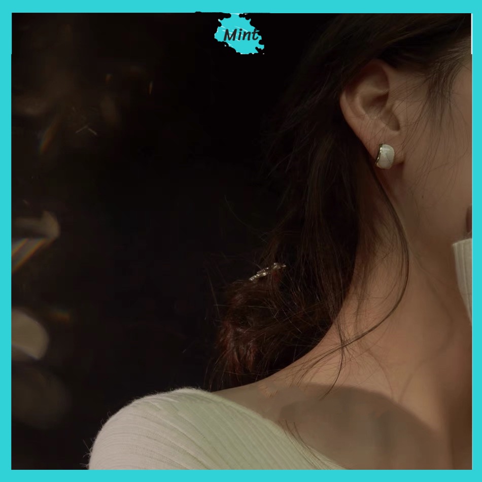 Bông Tai Nữ ❤️KHÔNG GÂY DỊ ỨNG❤️ Bông Tai Đá Vân Nhũ Nhẹ Nhàng, Thanh Lịch - Khuyên Tai Chuôi Bạc S925