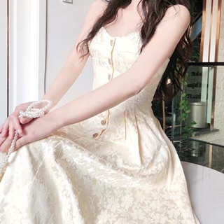 Đầm Tiểu Thư Hoa Trắng Vàng Bóng Lụa Siêu Hottt