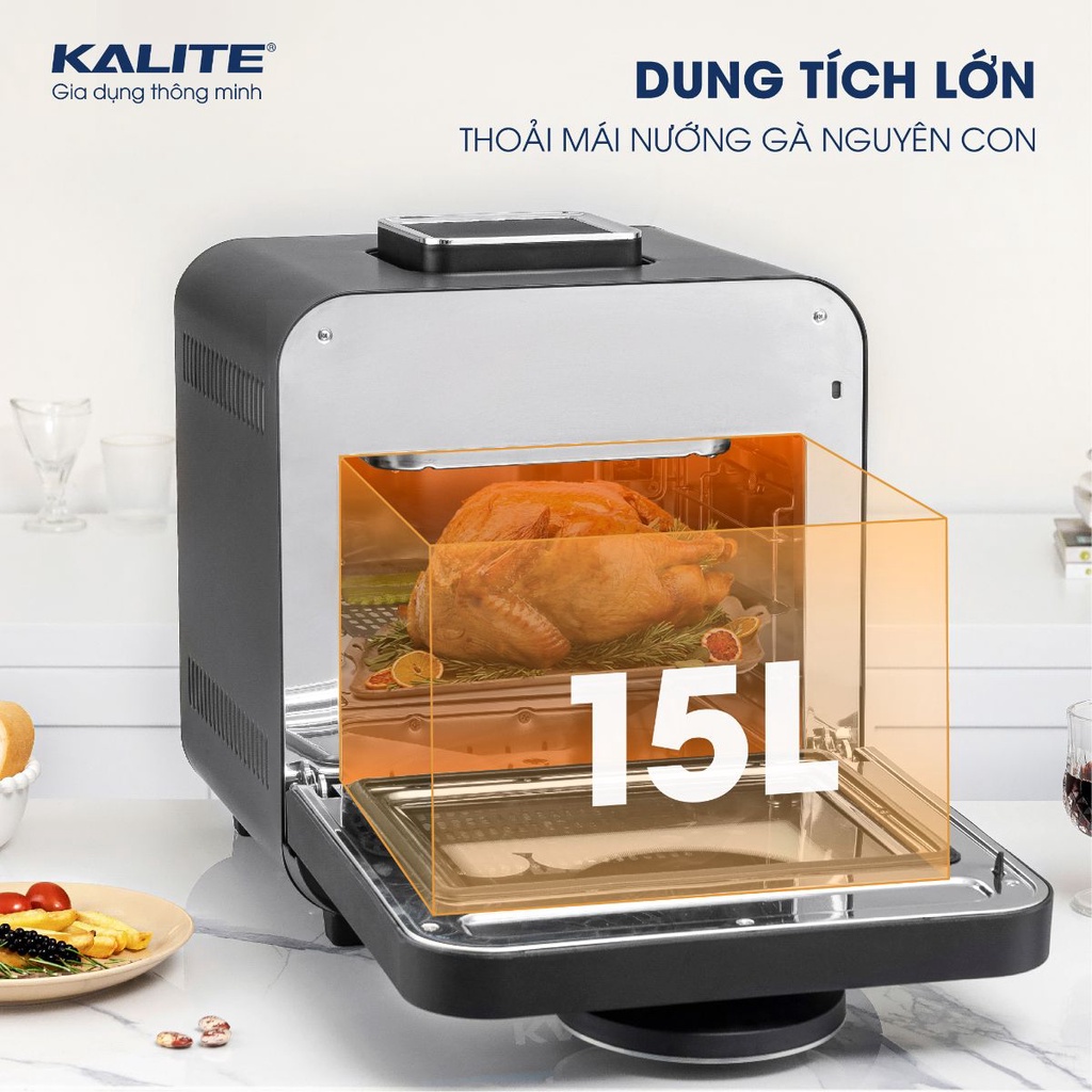 Nồi chiên không dầu hơi nước Kalite steam star 15L - chiên nướng hấp MÁY ÊM KHÔNG ỒN  - hàng chính hãng