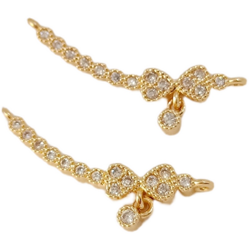 [Little Blu] Set 8 Cặp Dây Chuyền Nơ Xoắn Dài Mạ Vàng 14K Đính Đá Zircon DIY