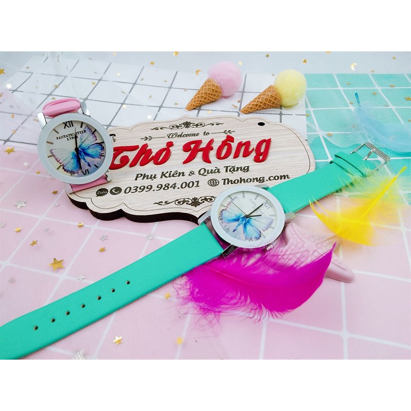 Đồng hồ nữ kim dây da kình cánh bướm