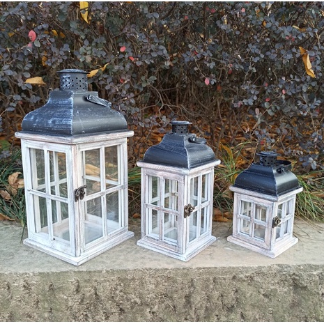 Đèn bão khung gỗ cửa sổ size to DBS3 dã ngoại vintage kính 21*11.5*11.5CM