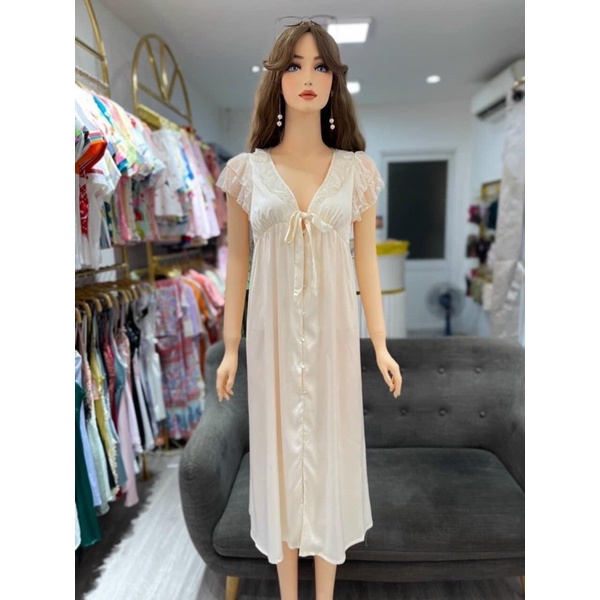 {Hàng cao cấp QC}VÁY NG Ủ CÔNG CHÚA TIỂU THƯ DÁNG DÀI_MÀU NUDE,LỤA  MỀN MỊN MÁT, HÃNG STUDIO