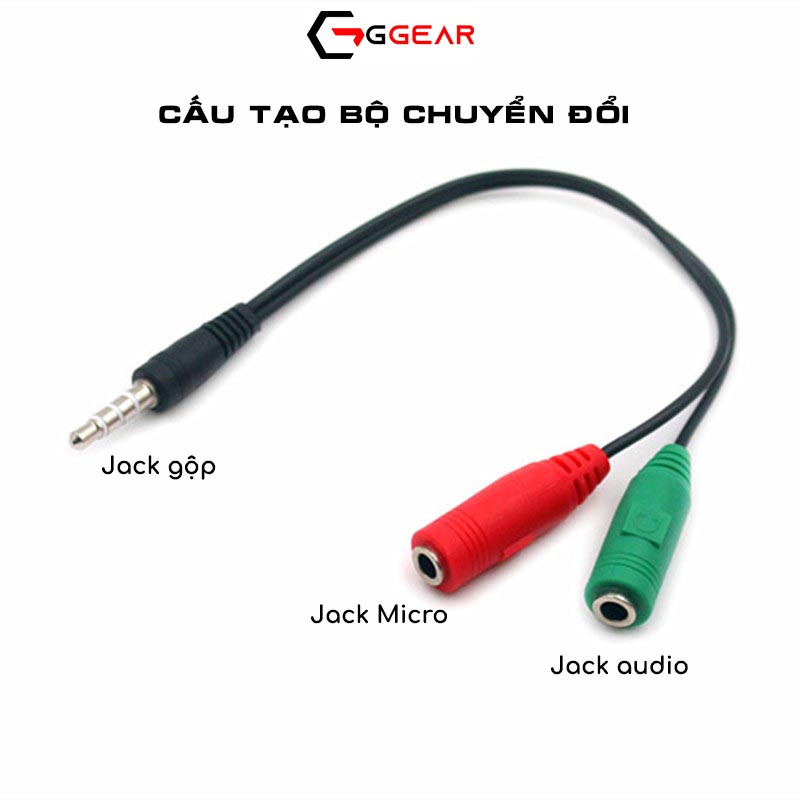 Đầu gộp audio và micro thành một jack 3.5mm cho laptop, điện thoại loại 2 cái - 1 đực