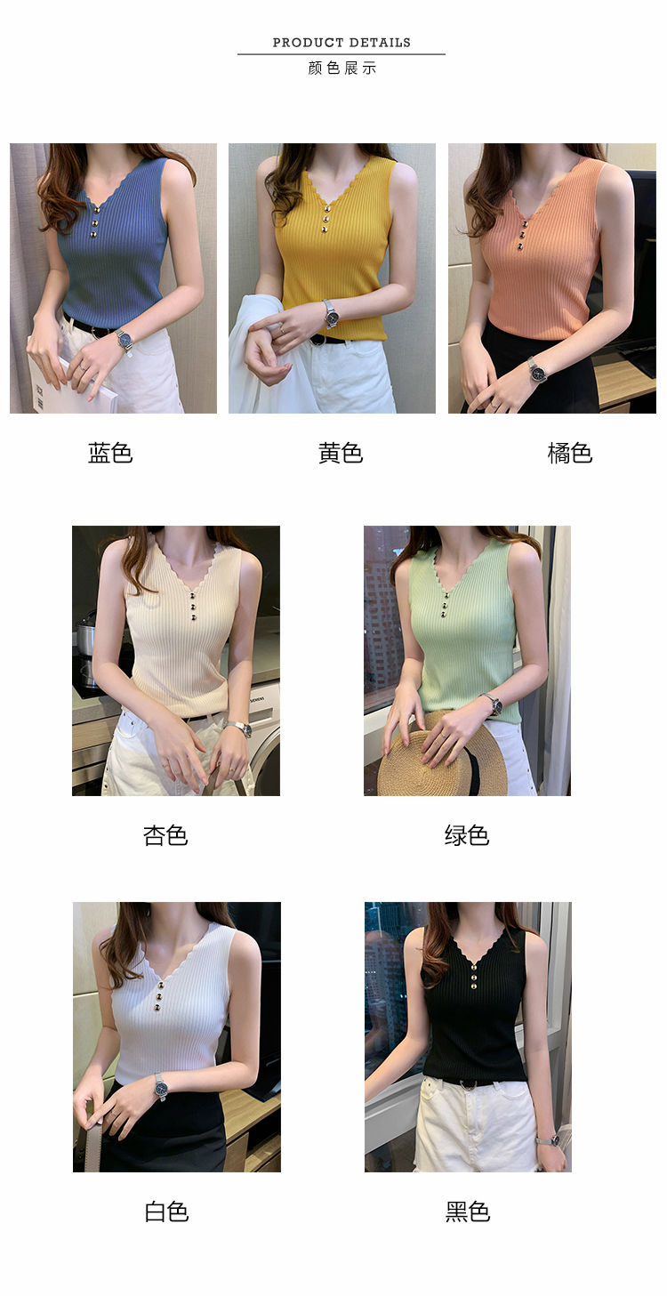 Áo Dệt Kim Sát Nách Dáng Rộng Cổ Chữ V Phối Nút Phía Trước Màu Sắc Xinh Xắn Cho Nữ | BigBuy360 - bigbuy360.vn
