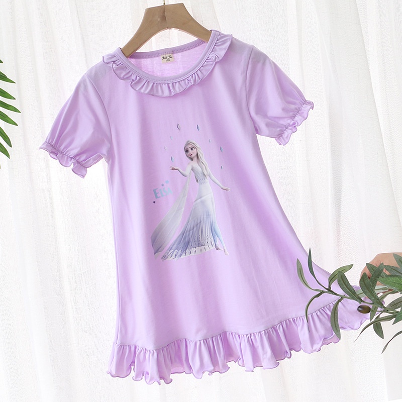 Bộ Đồ Ngủ Cotton Ngắn Tay Họa Tiết Công Chúa Elsa/Nàng Tiên Cá Dành Cho Bé Gái-KAD
