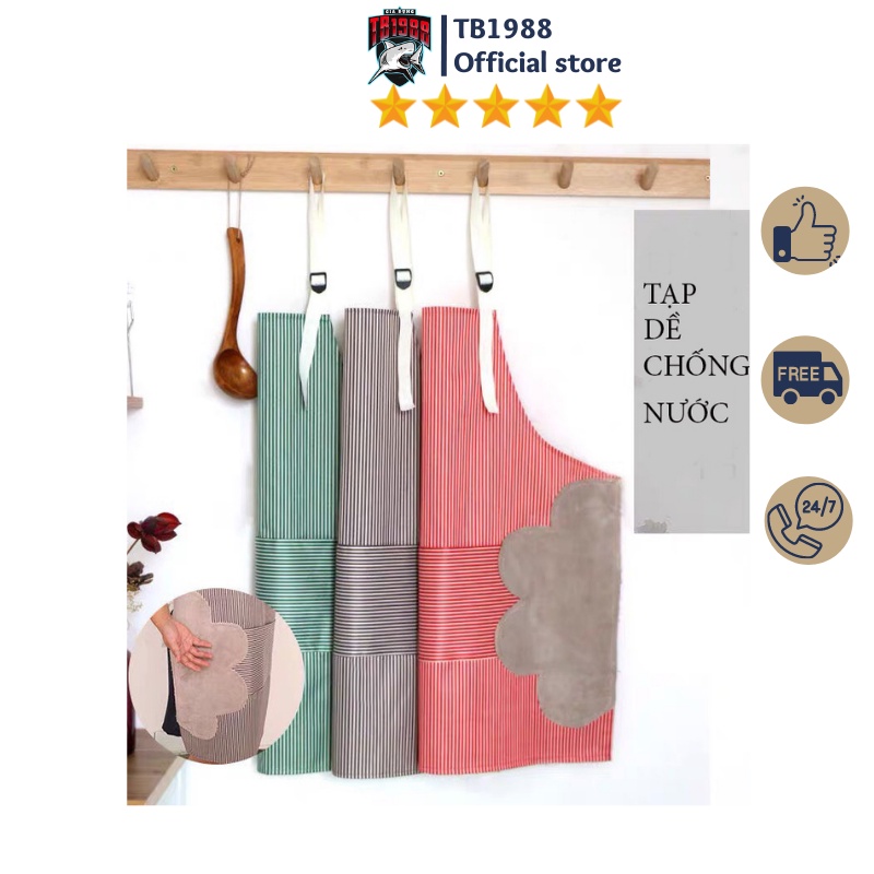 [Free Ship] Tạp dề kẻ hoa có khăn lau tay bên hông, tạp dề chống thấm nước
