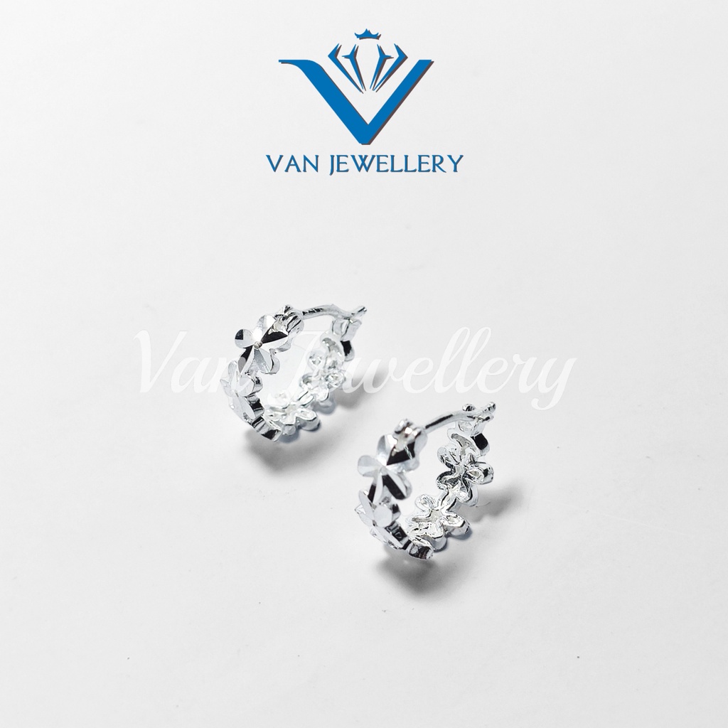 Khuyên tai bạc khuyên tròn sát tai vòng hình bông hoa siêu sáng Van Jewelry V10060