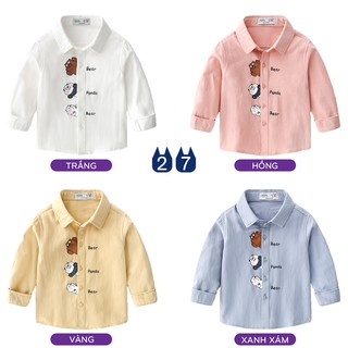 Áo sơ mi bé trai KATOOFELY áo sơ mi cho bé họa tiết gấu chất cotton hàng xuất Âu Mỹ