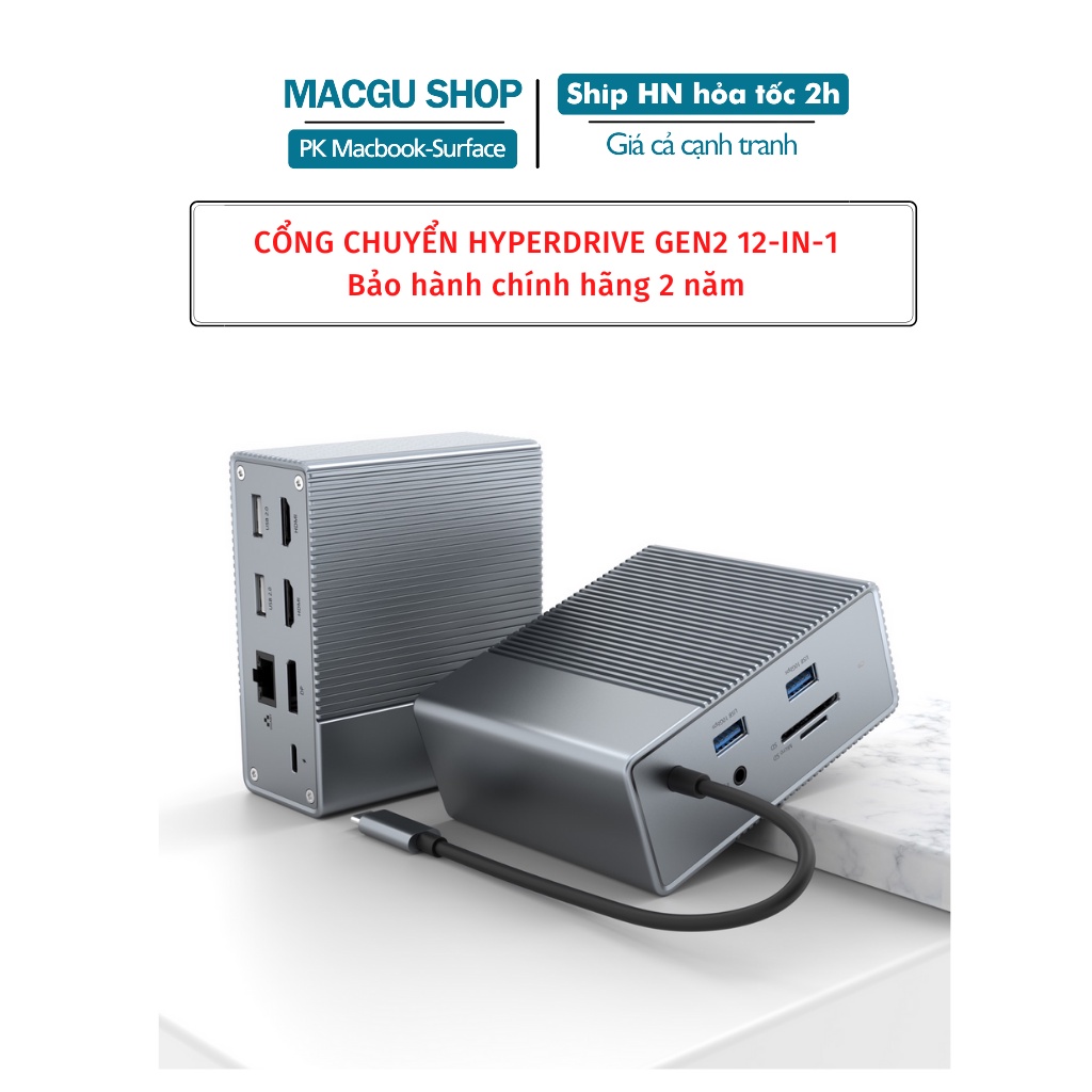 Cổng chuyển Hyper 12 in 1 Gen2 cho MACBOOK, IPAD PRO 2018-2020, PC &amp; DEVICES-Hàng chính hãng