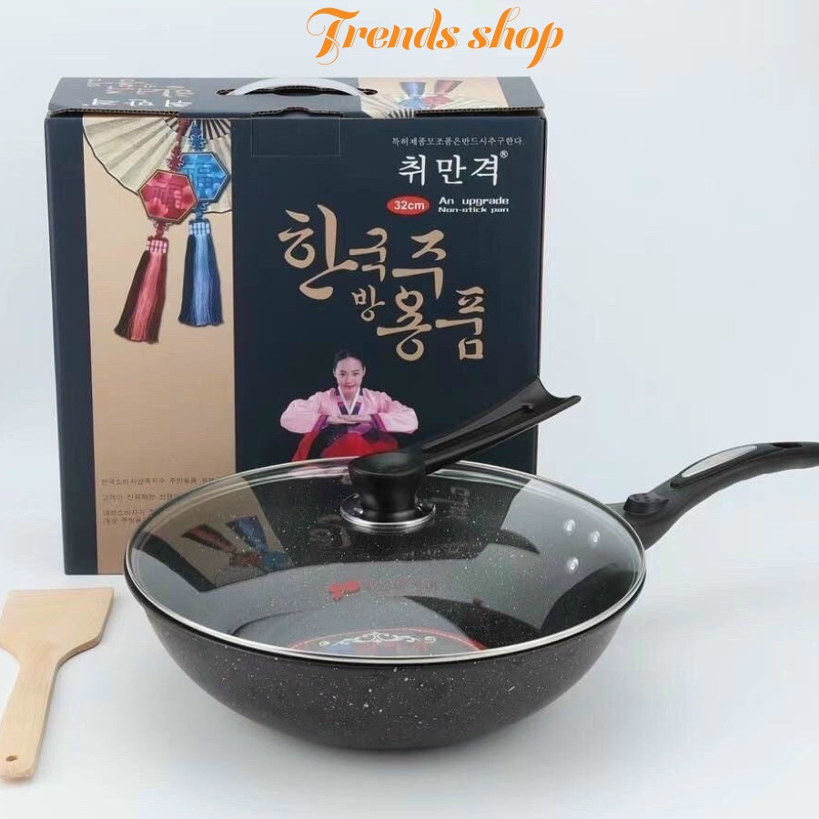 Chảo chống dính vân đá COOPIA Hàn quốc , có nắp kính trong suốt tiện dụng , lòng chảo sâu TRENDS SHOP