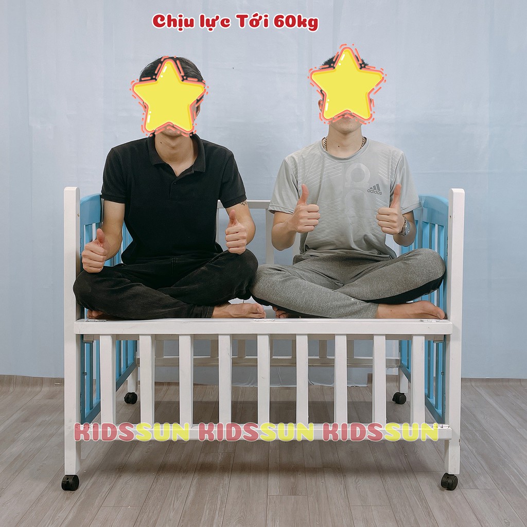 [Combo 3] Cũi Trẻ Em Nôi Cũi Gỗ Cho Bé Màu Trắng Xanh Gỗ Quế Kích Thước [110x70x96] Kèm Bánh Xe Bảo Hành 24 Tháng