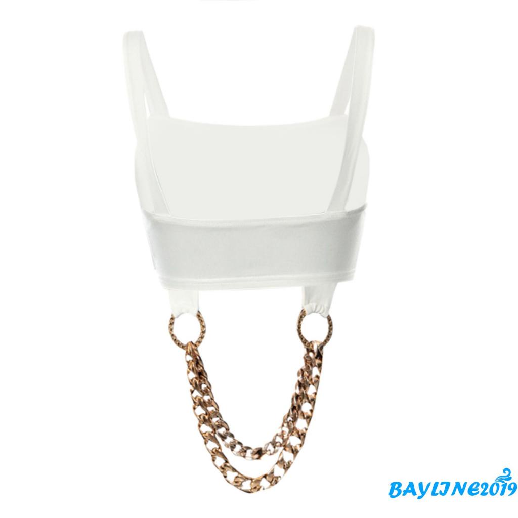 Áo hai dây cổ chữ U màu trơn phối dây xích kim loại ôm dáng hở lưng thời trang dành cho nữ