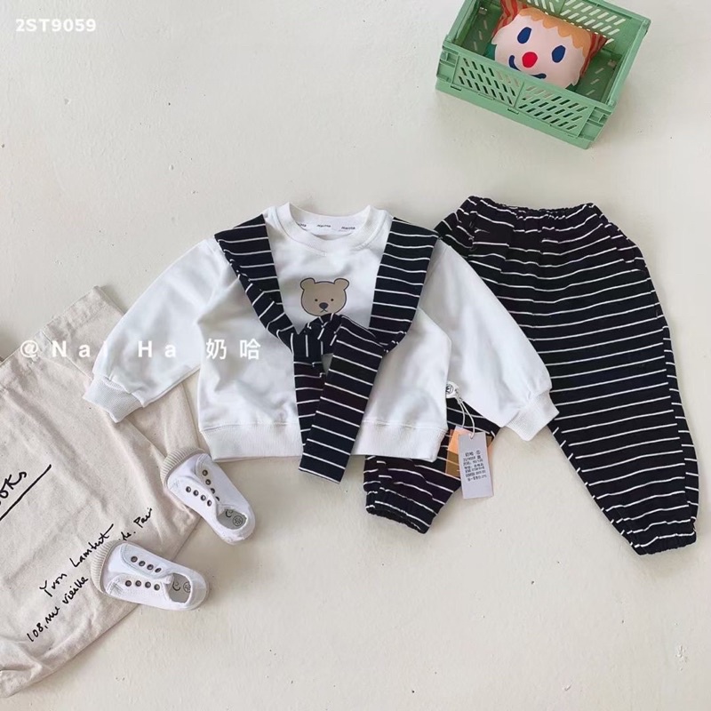 Bộ Cotton Gấu Khăn Quàng Cổ Cho Bé