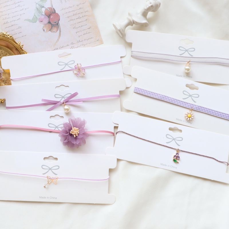 Vòng Cổ Choker Dây Ruy Băng Hợp Kim Mặt Hoa Tím Cổ Tích Cho Nữ