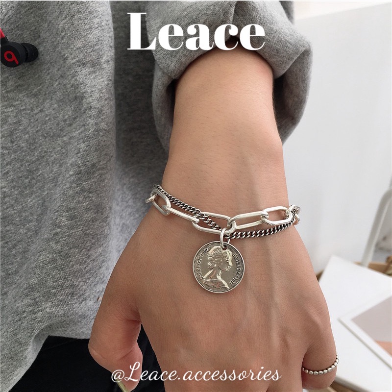Vòng tay nữ, lắc tay kim loại 2 lớp mặt đồng xu cá tính BL003,004 Leace.accessories