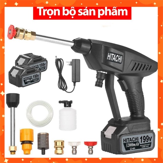 Máy Rửa Xe Dùng Pin Hitachi 199V – Công suất 1400W – Máy Bơm Nước Đa Năng – Rửa Xe, Tưới Cây