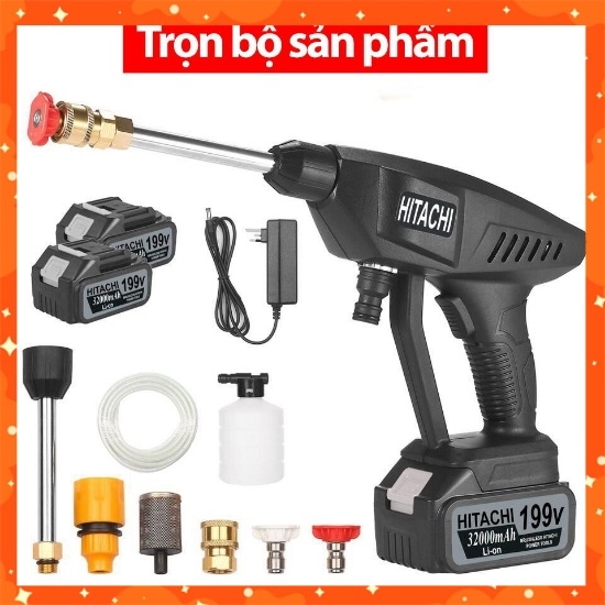 Máy Rửa Xe Dùng Pin Hitachi 199V Công suất 1400W Máy Bơm Nước Đa Năng Rửa