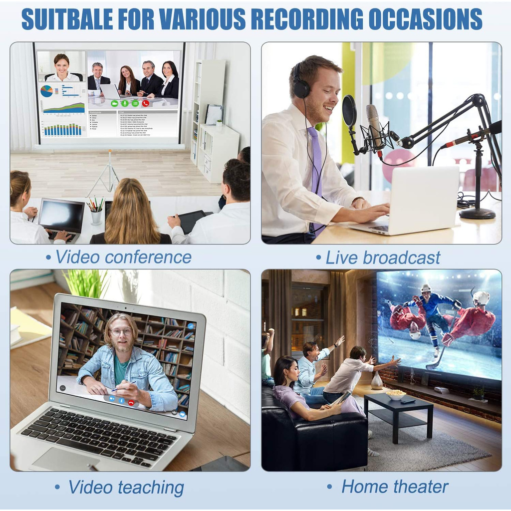 Audio Video Capture Card HDMI to Type-C Record and Live Streaming via DSLR,Camcorder,Action Cam,iPhone,PS4, Xbox one, 360, Wii U and Nintendo Switch,Video Conferencing,Teaching