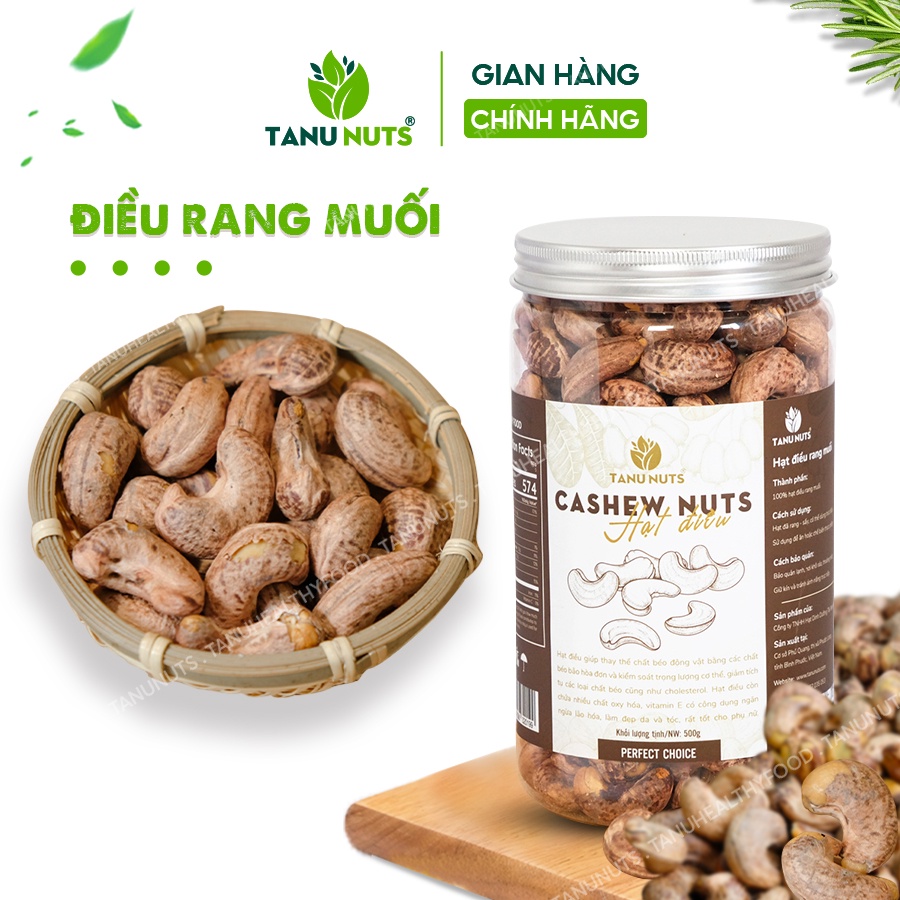 Hạt điều rang muối nguyên hạt TANU NUTS điều vỏ lụa Bình Phước A180 giàu dinh dưỡng 500g