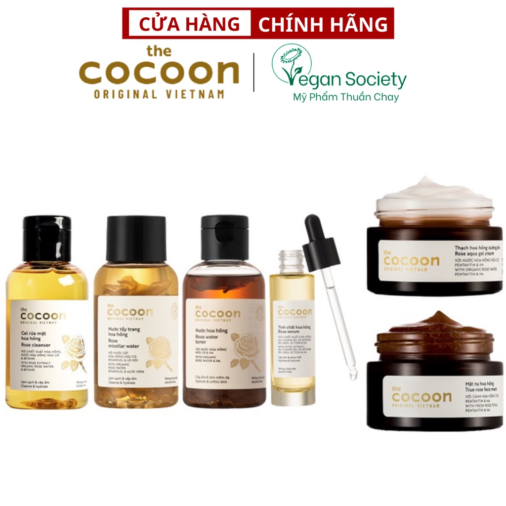 Combo Cocoon Hoa Hồng Chăm Sóc Da Gel Rửa Mặt + Tẩy Trang + Toner + Tinh Chất Serum + Mặt Nạ + Thạch Hoa Hồng Đẹp Da