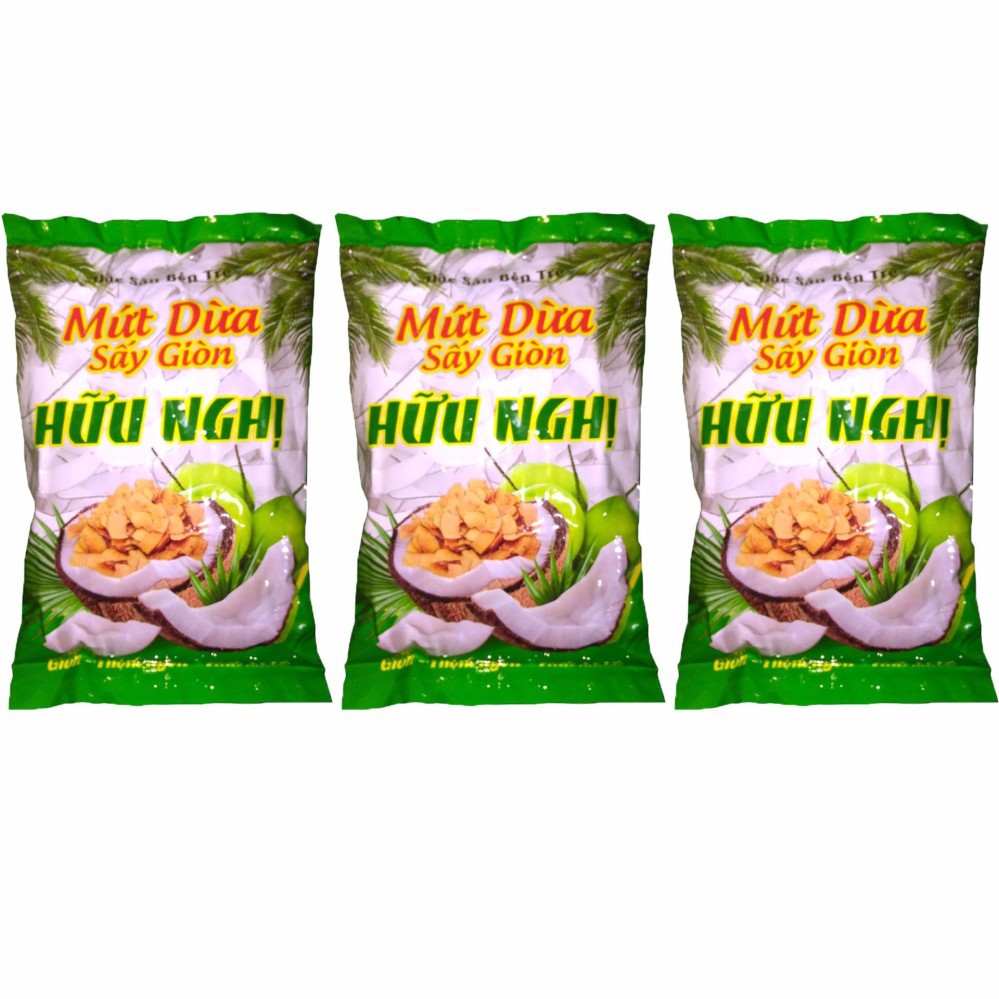 Mứt dừa sấy giòn Hữu Nghị đặc sản Bến Tre túi 300g, món ăn vặt tuyệt vời Susuto Shop