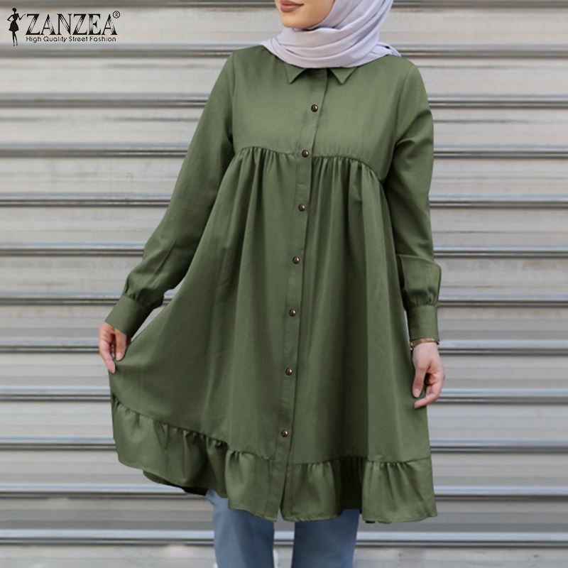 Áo Zanzea tay dài viền bèo nhún thanh lịch cho nữ Hồi giáo