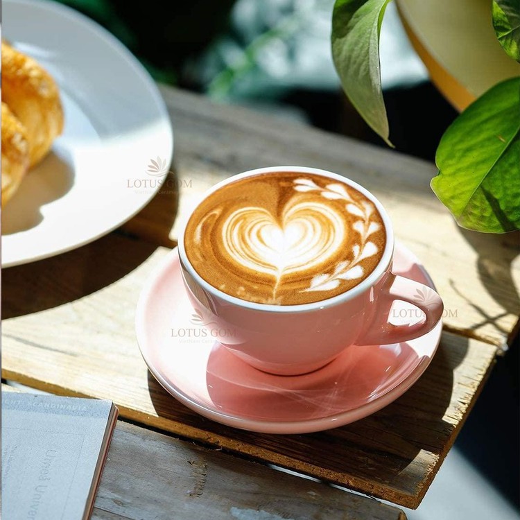Tách Cafe Capuchino Kèm Đĩa - 220ml Dáng Lùn Nhiều Màu Gốm Sứ Cao Cấp