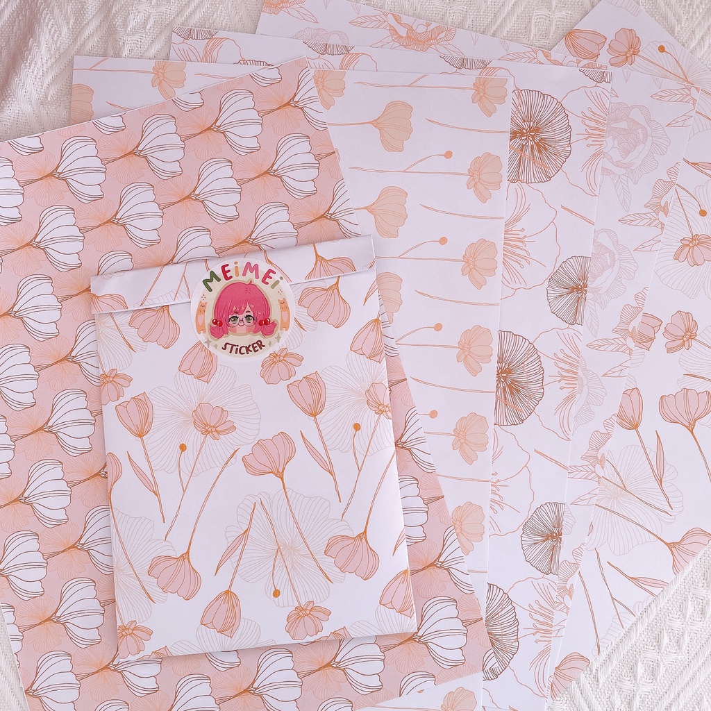 Meimei Sticker - Set 10 tờ giấy gói hàng, bọc hàng, làm túi giấy hoạ tiết hoa xinh xắn