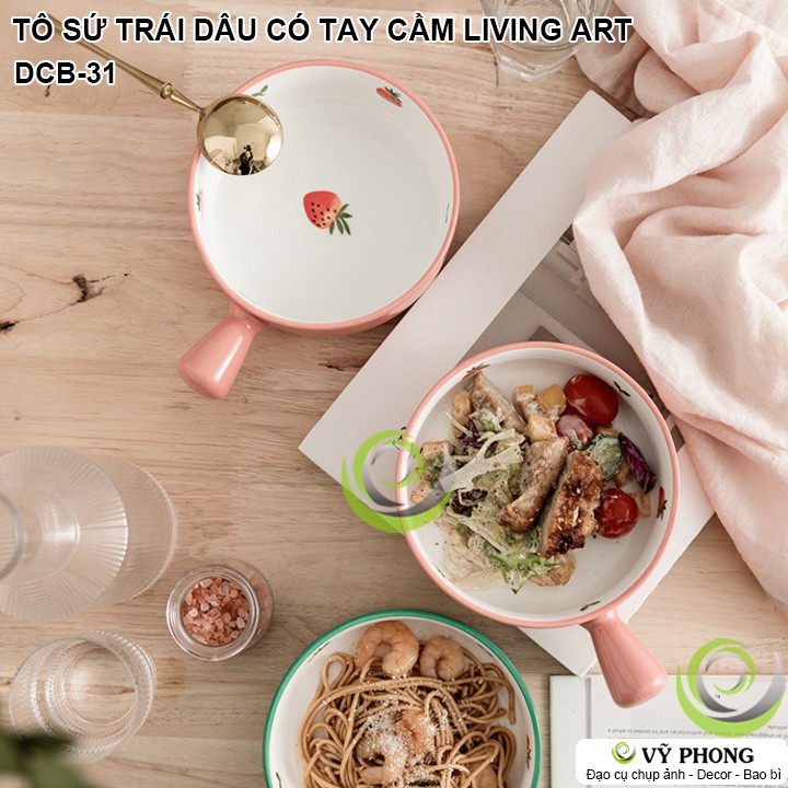 TÔ SỨ HÌNH TRÁI DÂU DỄ THƯƠNG CÓ TAY CẦM LIVING ART TRANG TRÍ BẾP CHỤP HÌNH ĐẠO CỤ CHỤP ẢNH SẢN PHẨM INS DCB-31