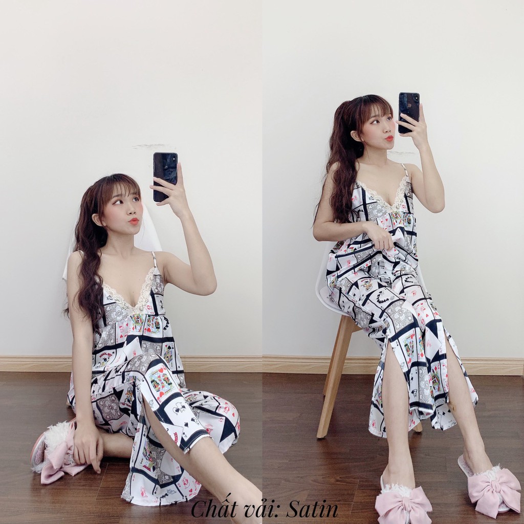 Đồ Mặc Nhà Nữ Pijama Lụa Quảng Châu 2 Dây Quần Dài Loại 1 | BigBuy360 - bigbuy360.vn