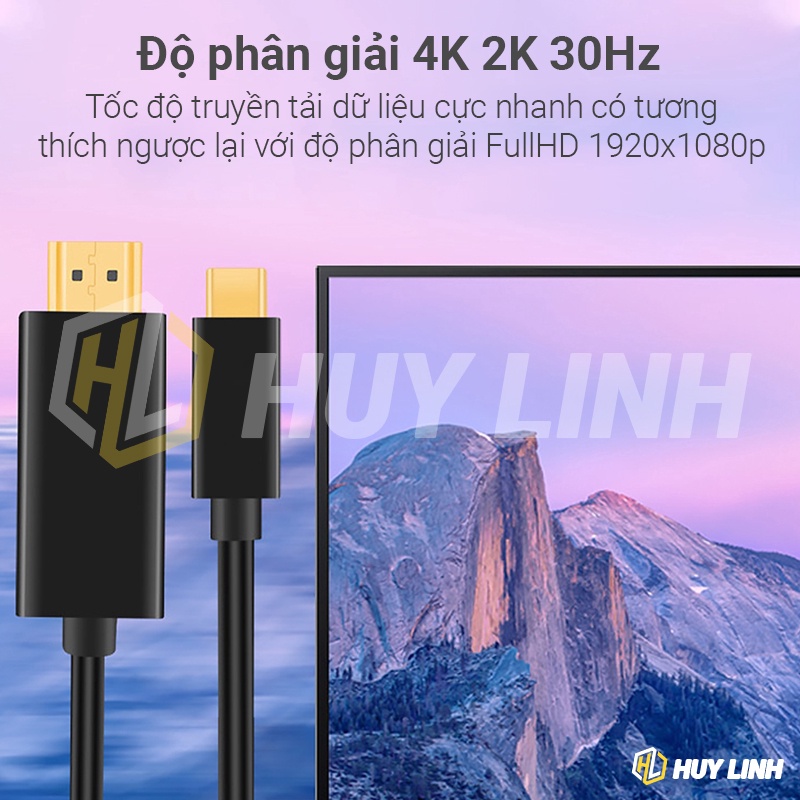 Cáp chuyển đổi Type C to HDMI siêu xịn dài 1.8M - Hỗ trợ 4K 30hz HL125