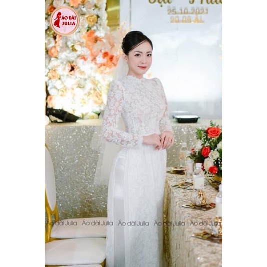 ÁO DÀI CÔ DÂU REN TRẮNG CAO CẤP ÁO DÀI CƯỚI REN HOA ÁO DÀI JULIA