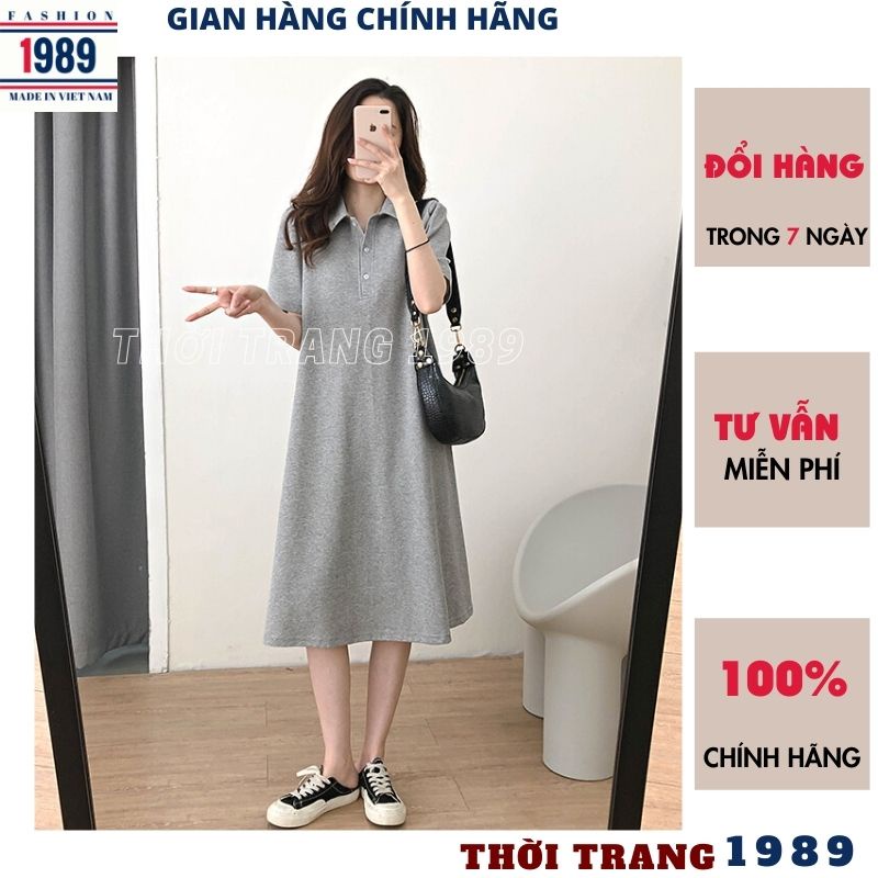 Đầm polo cổ đức dáng suông hàn quốc tiểu thư bánh bèo dễ thương ulzzang chất cottong mát mùa hè -PHƯƠNG VŨ 1989