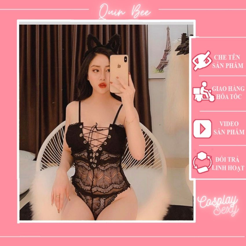 Áo ngủ Bodysuit Ren Sexy Có Size Dây Rút Ngực Gợi Cảm - BDS001 - Hà Nội - QUIN BEE